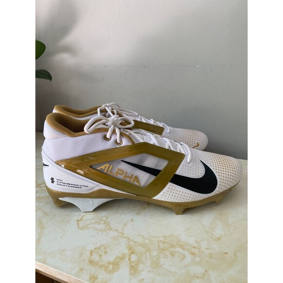 Rare PlayerMens Nike Alpha Menace Pro 4 P TD Football Cleats Size 17  WHITE/GOLD main image 4